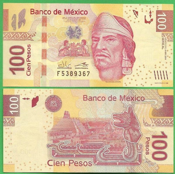 Mexico 100 Pesos, 2014 P-124i Prefix-AL Unc