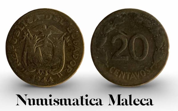 Ecuador 20 centavos 1944, Km77.1b Vf