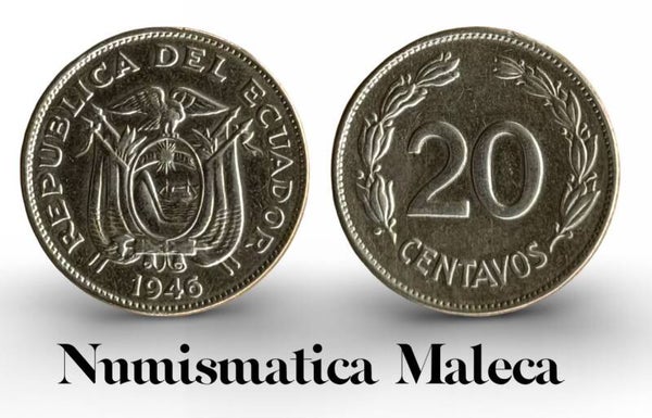 Ecuador 20 centavos 1946, Km77.1b VF