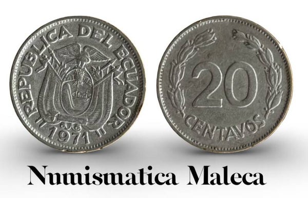 Ecuador 20 centavos 1971, Km77.1c Vf