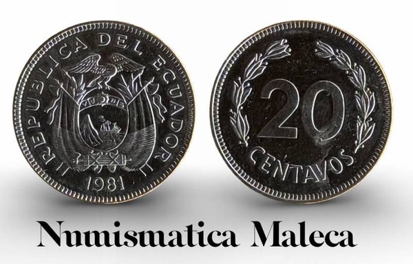Ecuador 20 centavos 1981 Km77.2a Vf