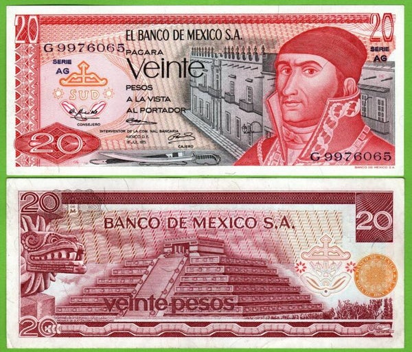 Mexico 20 Pesos 1973, P-64b.3 Prefix-AG Unc