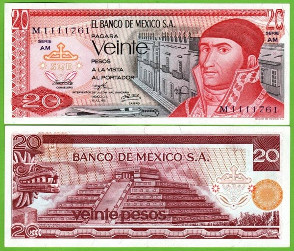 Mexico 20 Pesos 1973, P-64b.4 Prefix-AM Unc