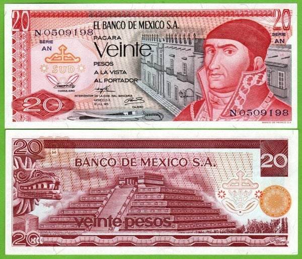 Mexico 20 Pesos 1973, P-64b.4 Prefix-AN Unc