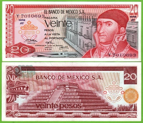 Mexico 20 Pesos 1973, P-64b.5 Prefix-AY Unc
