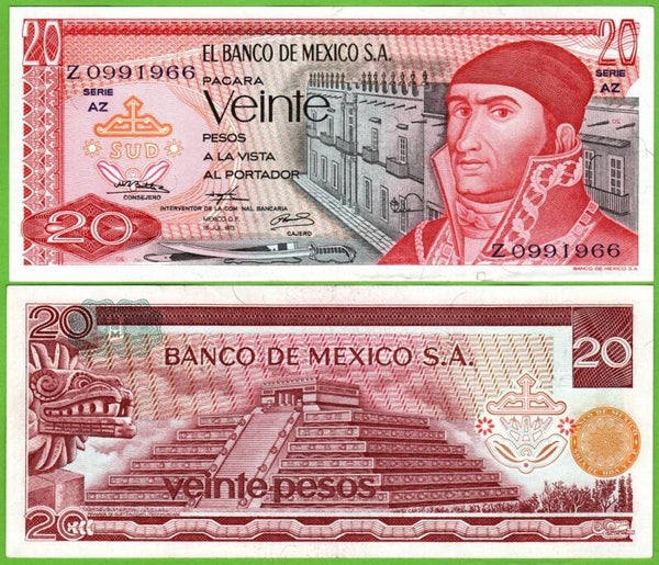 Mexico 20 Pesos 1973, P-64b.6 Prefix-AZ Unc