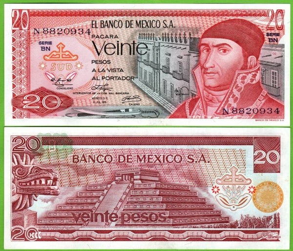 Mexico 20 Pesos 1976, P-164c.1 Prefix-BN Unc