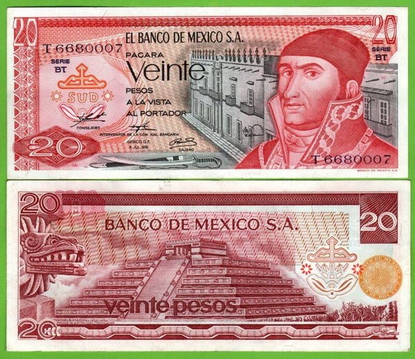 Mexico 20 Pesos 1976, P-64c.2 PRefix-BT Aunc
