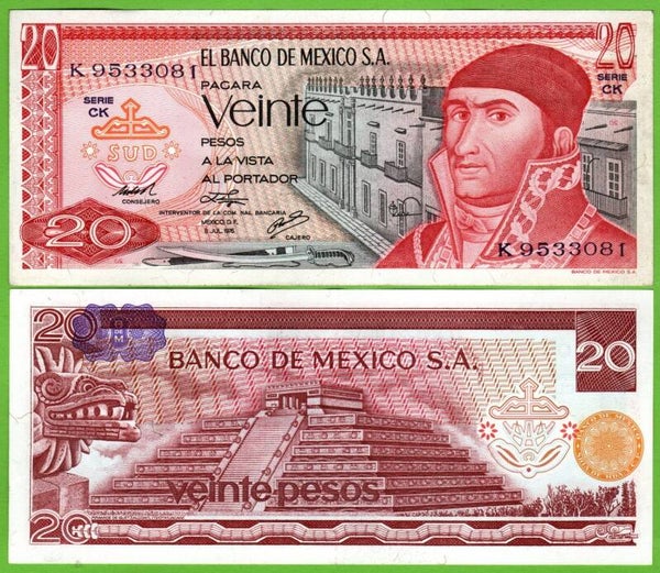 Mexico 20 Pesos 1976, P-64c.5 PRefix-CK Au
