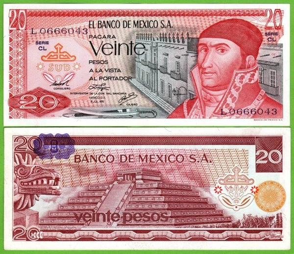 Mexico 20 Pesos 1976, P-64c.5 Prefix-CL Au