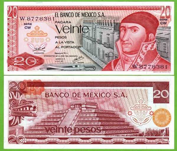 Mexico 20 Pesos 1977, P-64d.1 Prefix-CW Unc