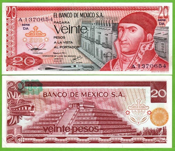 Mexico 20 Pesos 1977, P-64d.2 Prefix-DA Unc