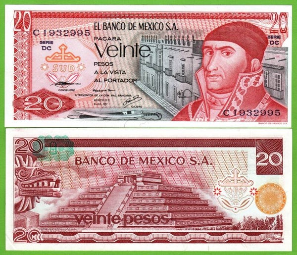 Mexico 20 Pesos 1977, P-64d.2 Prefix-DC Unc