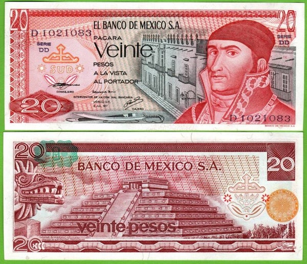Mexico 20 Pesos 1977, P-64d.2 Prefix-DD Unc