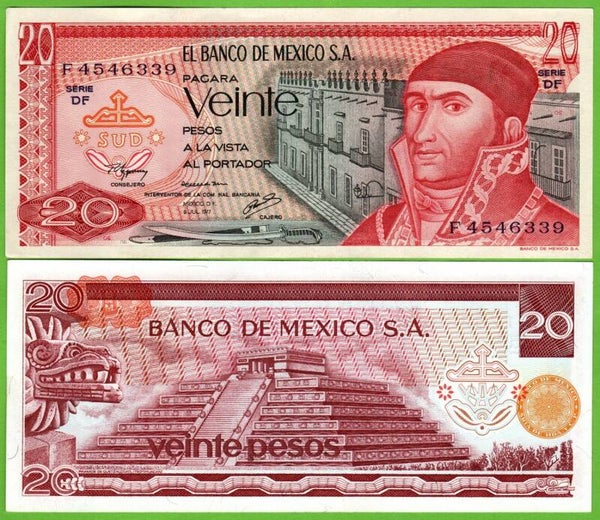 Mexico 20 Pesos 1977, P-64d.3 Prefix-DF Aunc