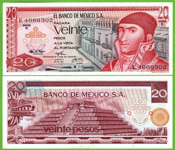 Mexico 20 Pesos 1972, P-64a.1 Prefix-E Unc