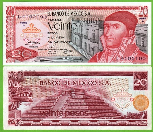 Mexico 20 Pesos 1972,P-64a.3  Prefix-L
