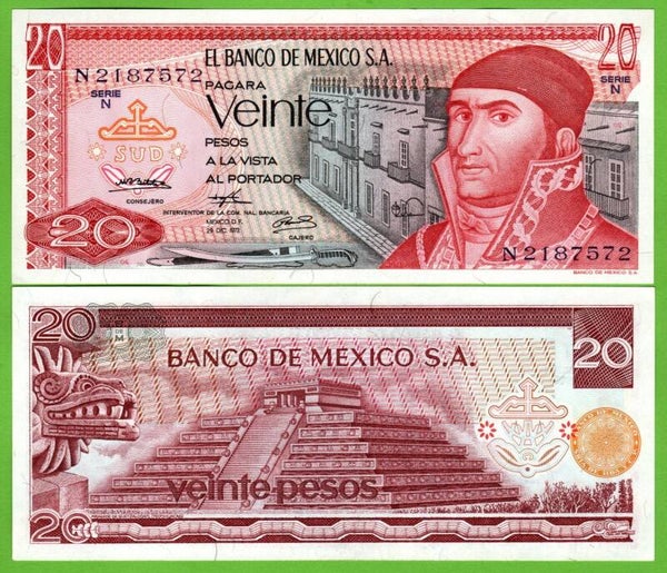 Mexico 20 Pesos 1972, P-64a.3 Prefix-N Unc