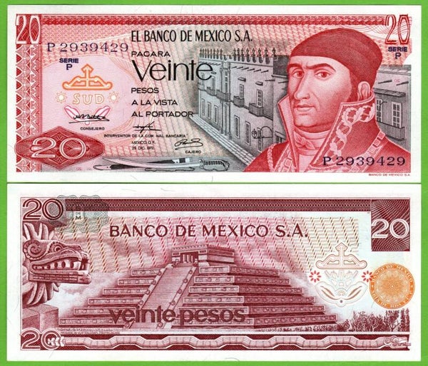 Mexico 20 Pesos 1972, P-64a.3 Prefix-P Unc