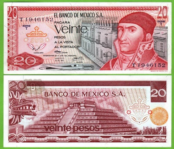 Mexico 20 Pesos 1972, P-64a.4 PRefix-T Aunc