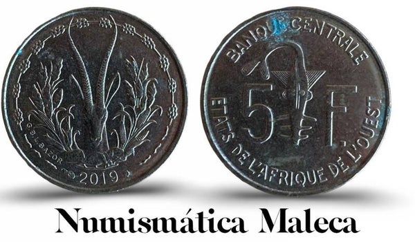 Estados Del Africa Del Oeste 5 Francs 2019 Km2a fina