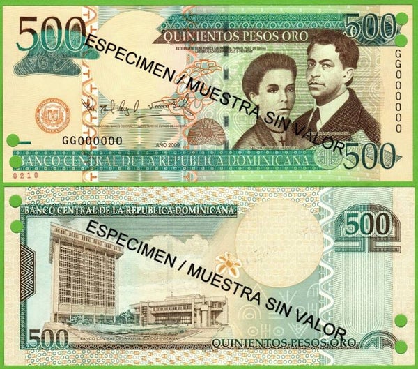 Republica Dominicana 500 pesos 2010, P-179s  Especimen