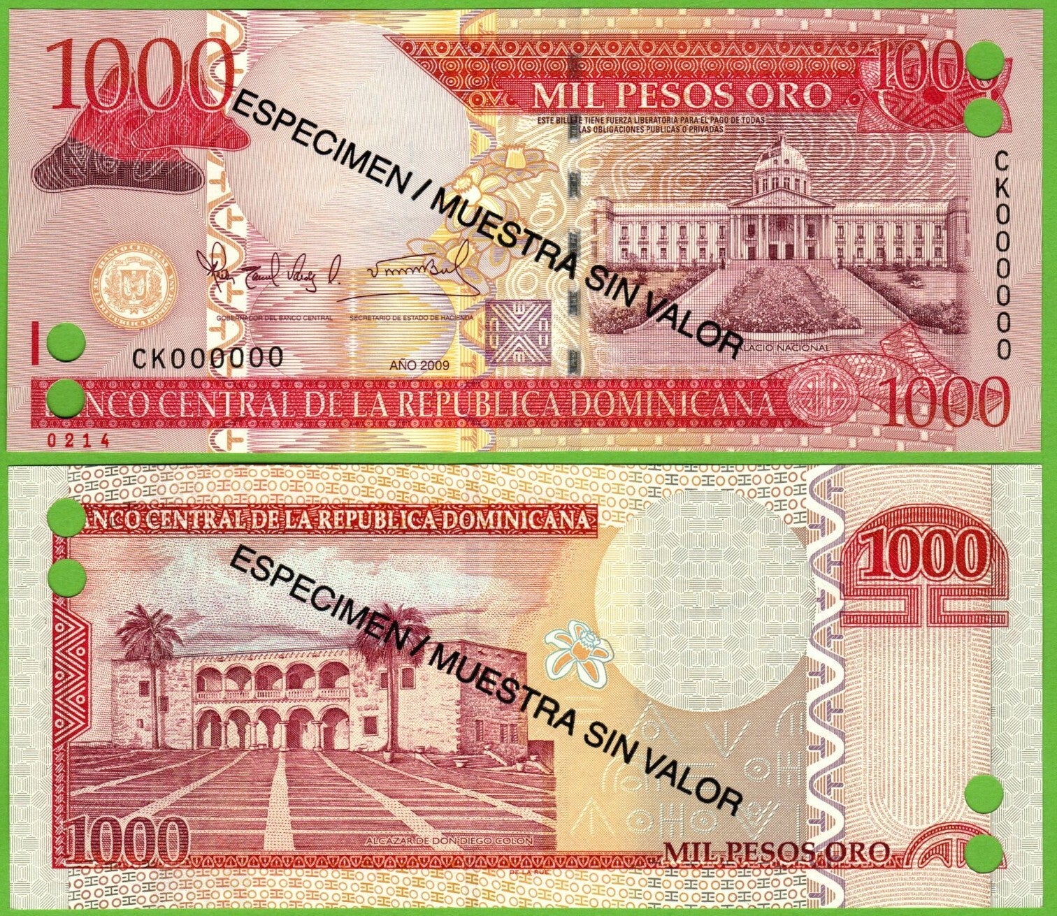 Republica Dominicana 1000 pesos 2009, P-180b  Especimen UNc