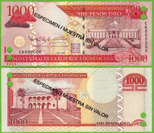 Republica Dominicana 1000 pesos 2009, P-180b  Especimen UNc