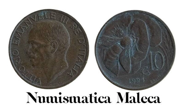 Italia 10 Centesimos 1924, Km60 VF