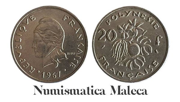 Polinesia Francesa 20 Francs 1967, Km6 XF