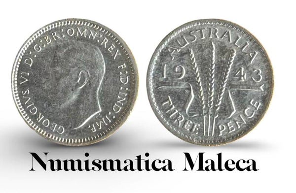 Australia 3 Pence 1943, Km37 Plata