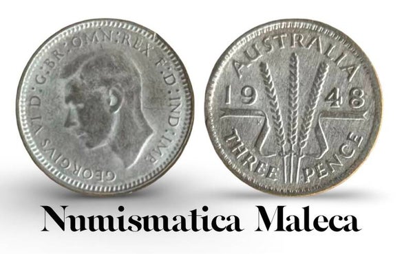 Australia 3 Pence 1948, Km37a Plata