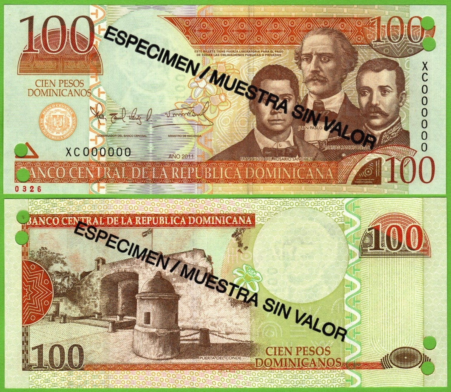 Republica Dominicana 100 pesos 2011, P-184s  Especimen