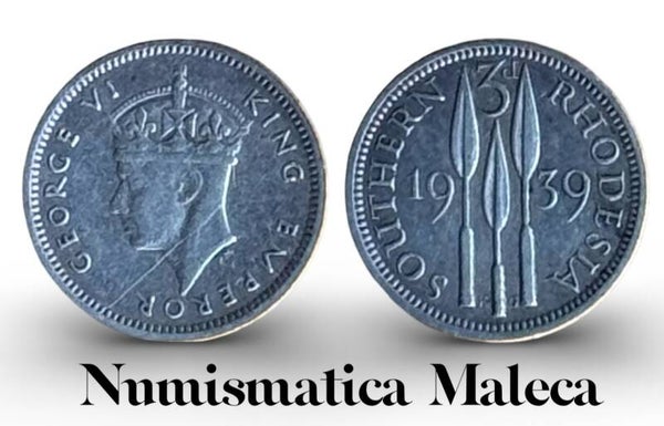 Rhodesia 3 Pence 1939, Km16 Plata
