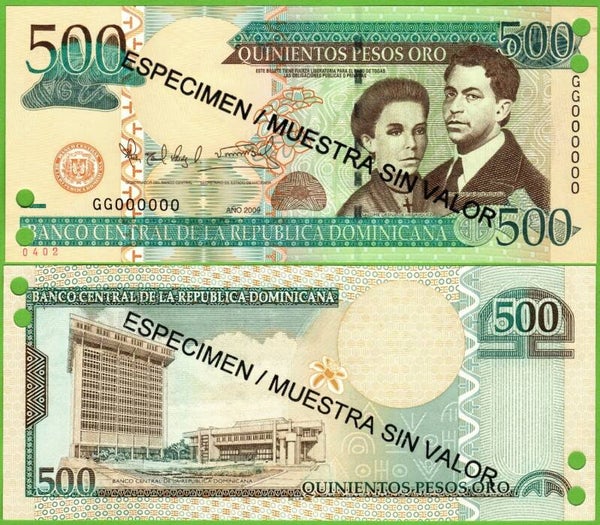 Republica Dominicana 500 pesos 2009, P-179s  Especimen