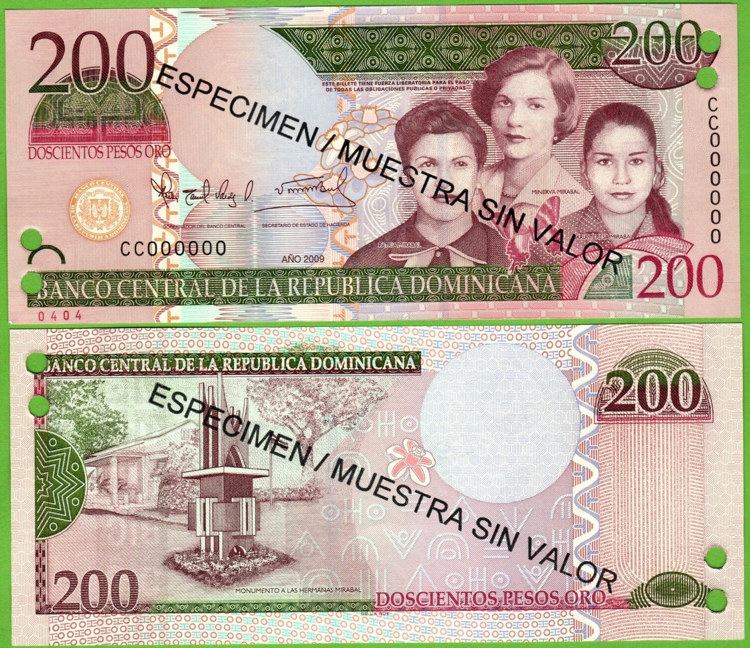 Republica Dominicana 200 pesos 2009, P-178s Specimen Unc