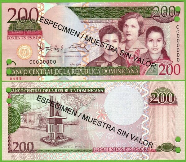 Republica Dominicana 200 pesos 2009, P-178s Specimen Unc