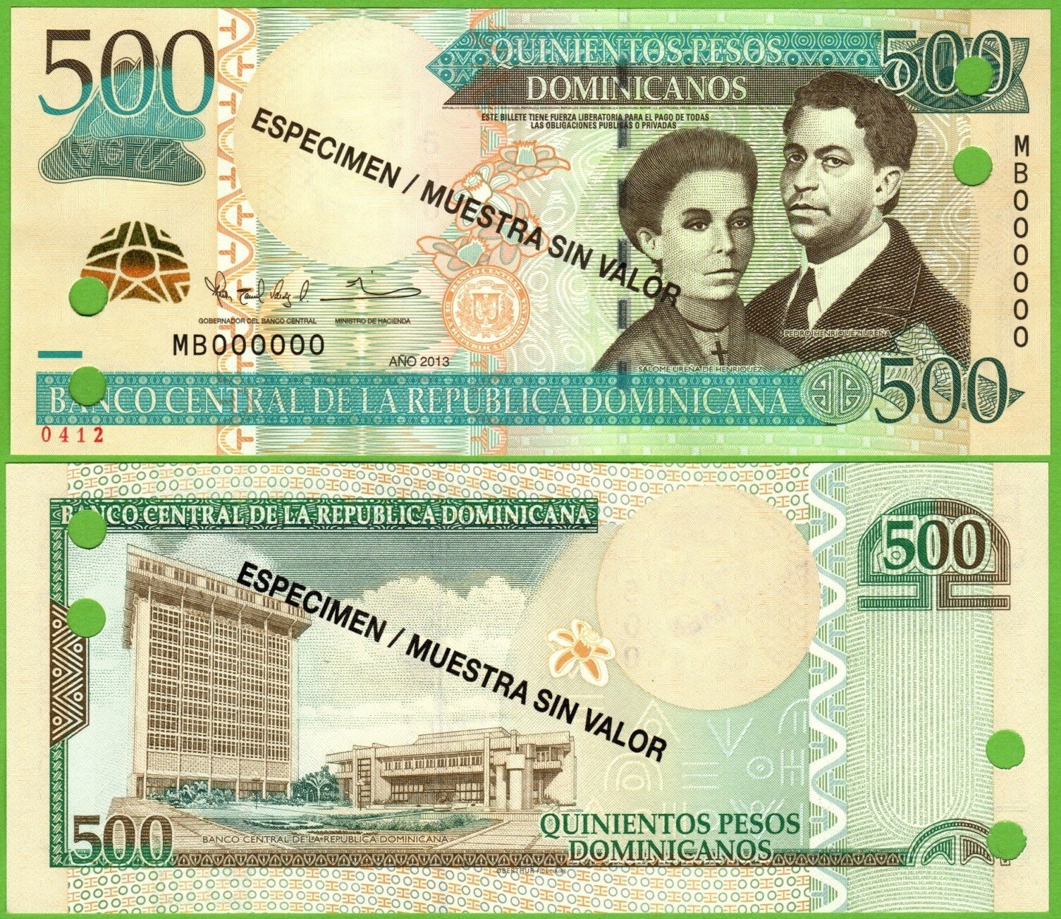 Republica Dominicana 500 pesos 2013, P-186s  Especimen