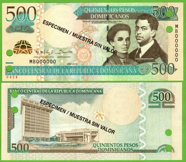 Republica Dominicana 500 pesos 2013, P-186s  Especimen