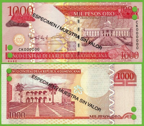 Republica Dominicana 1000 pesos 2009, P-180b  Especimen UNc