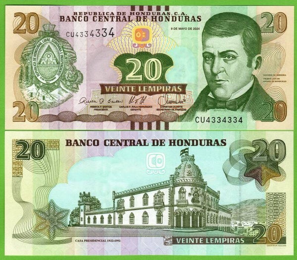 Honduras 20 Lempiras 2024, P-100F Radar 4334334 Unc