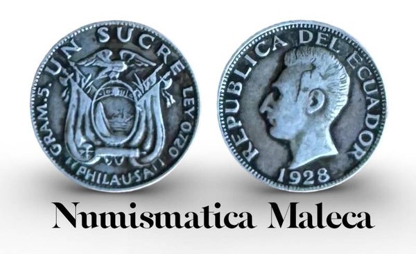 Ecuador 1 sucre 1928, Km72 Vf Plata