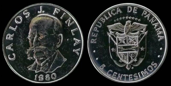 PANAMA 5 CENTESIMOS 1980,  (CARLOS J. FINLAY) UNC