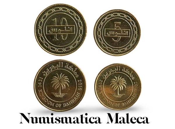 Bahrein Lote 2 Pcs 10-5 Fils Unc