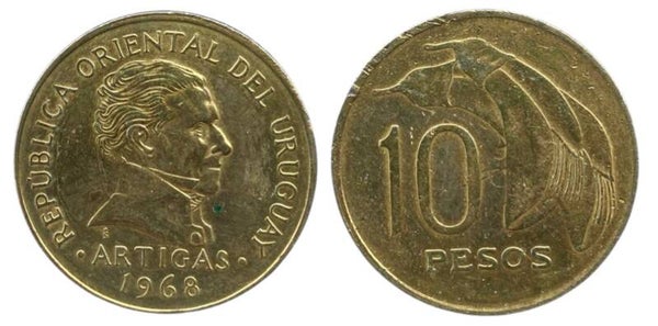 Uruguay 10 pesos 1968 (AMERICA )