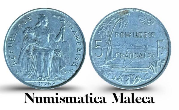 Polinesia Francesa 5 Francs 1975 Km12 XF