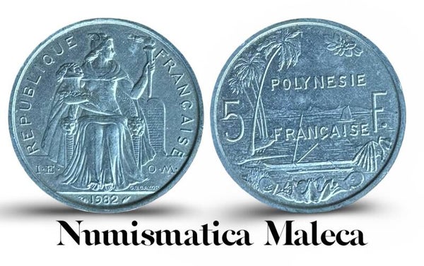Polinesia Francesa 5 Francs 1982 Km12 XF