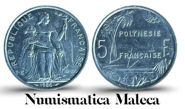 Polinesia Francesa 5 Francs 1986 Km12 XF