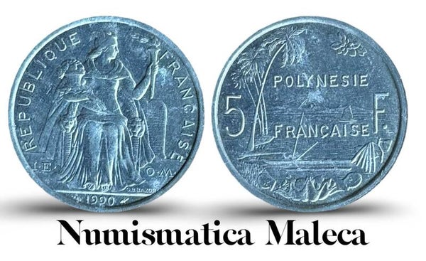 Polinesia Francesa 5 Francs 1990 Km12 XF