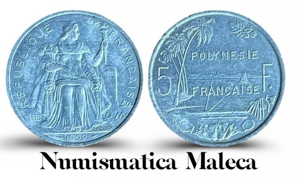 Polinesia Francesa 5 Francs 1992 Km12 XF